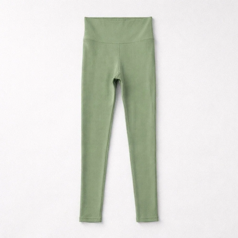 NEW Mono B Sage Green Ribbed High Waisted Tactel Leggings APH8090‎ Womens Small